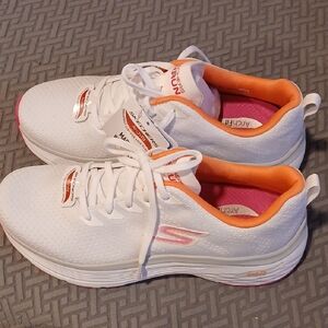 Skechers Women's White Athletic Sneakers with Orange Trim